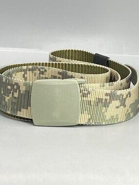 Mens Military Belt 38-40 Green Camo Plastic Buckle Stretch Outdoor Performance